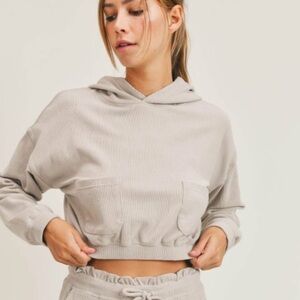 Mono B Ribbed Cropped Hoodie Sweatshirt